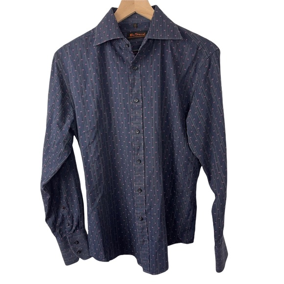 Ben Sherman Other - Ben Sherman Men’s Vintage Blue WBlue/Red Circles Long Sleeve Button Up Shirt S